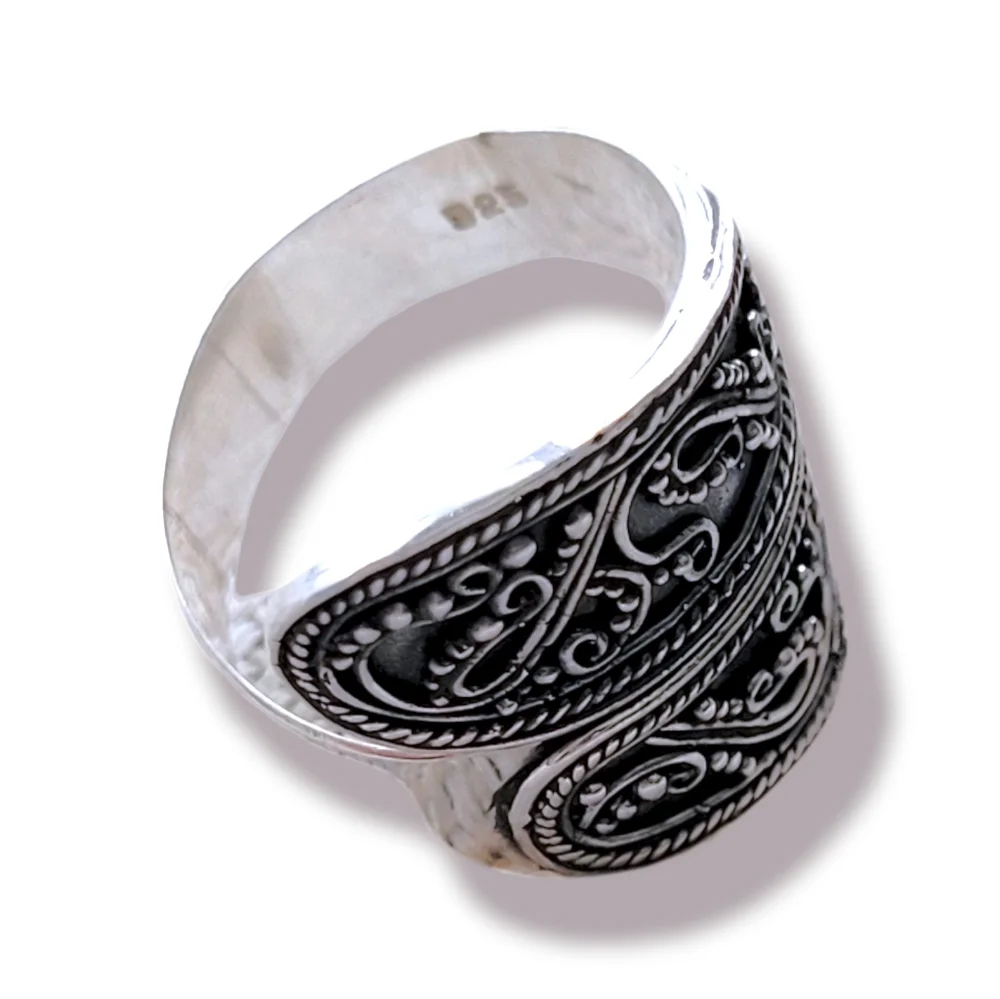 Sterling Silver 925 Bali Boho Artsy Festival Hand Crafted Spoon Ring, 7 & 9 - Picture 5 of 7